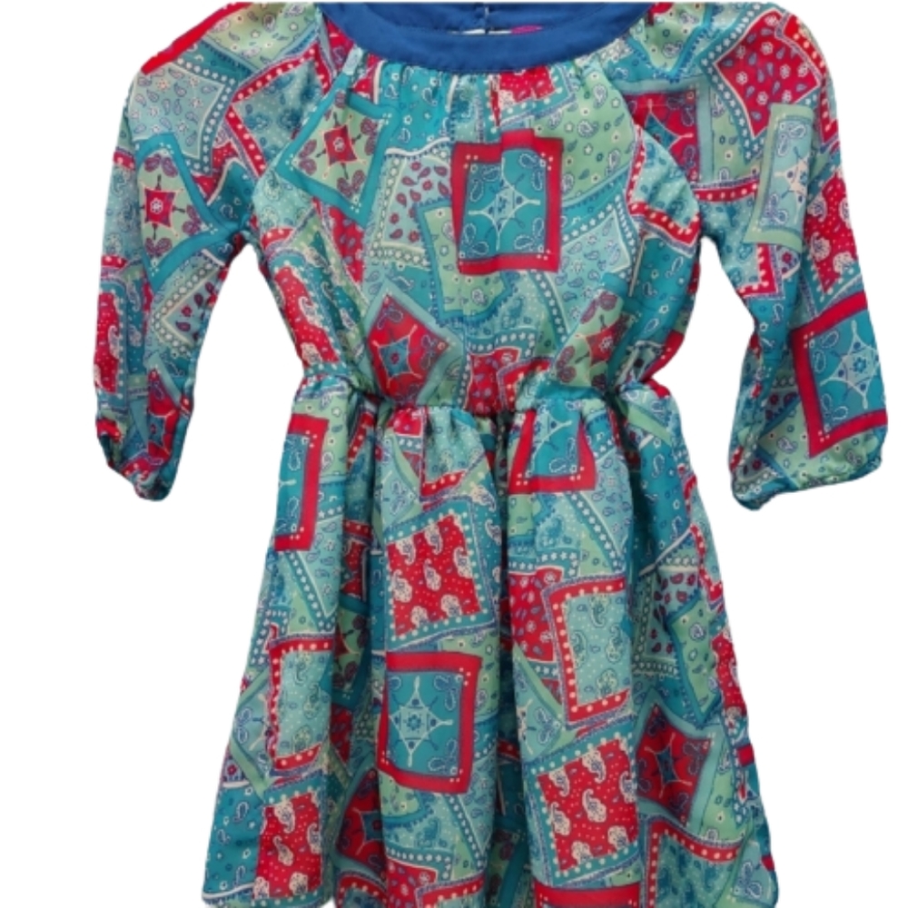 Girls Dress Multi Colored Patterned, Size Small